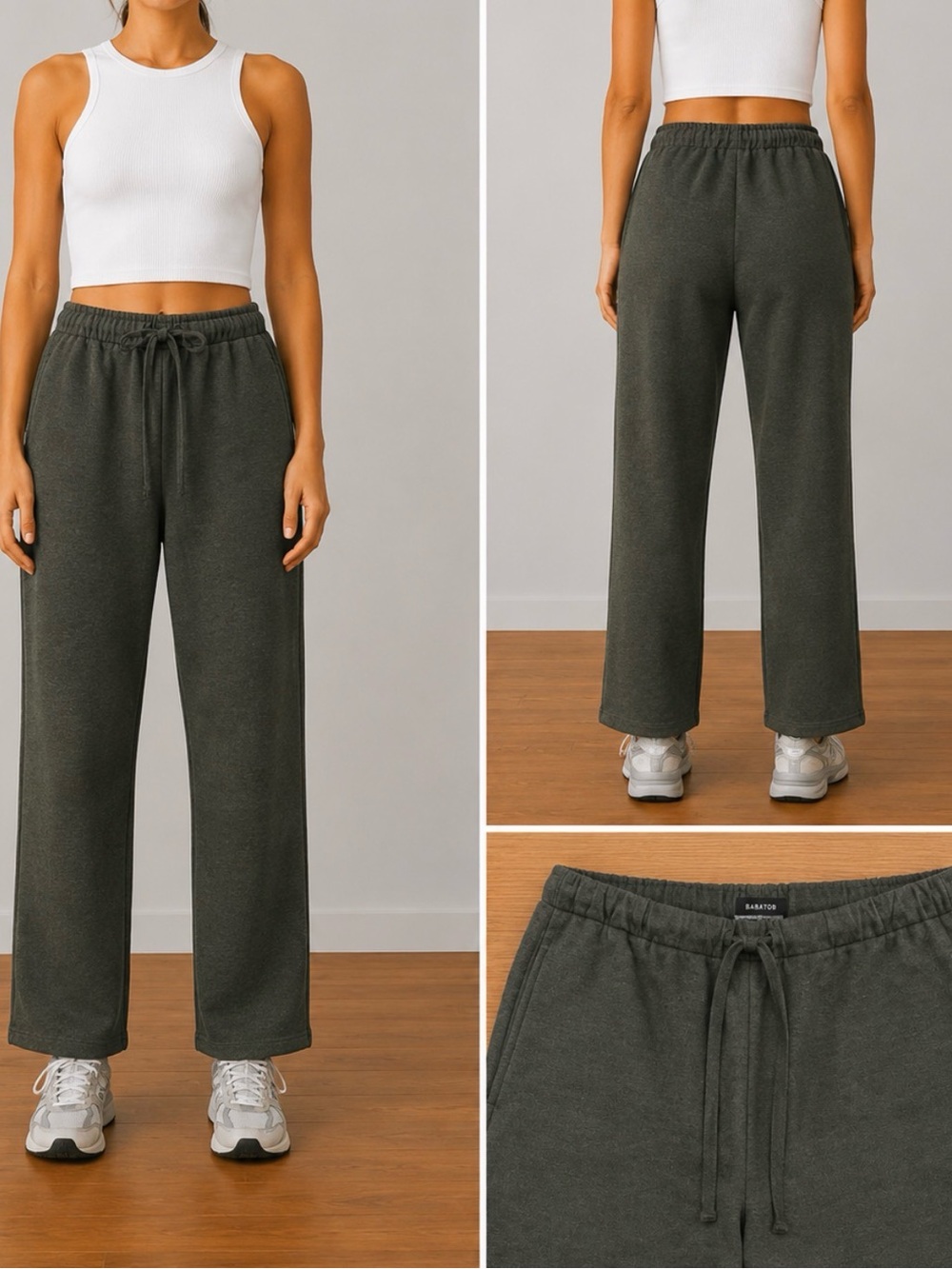 Babaton Wide-Leg Drawstring Pants — Grey